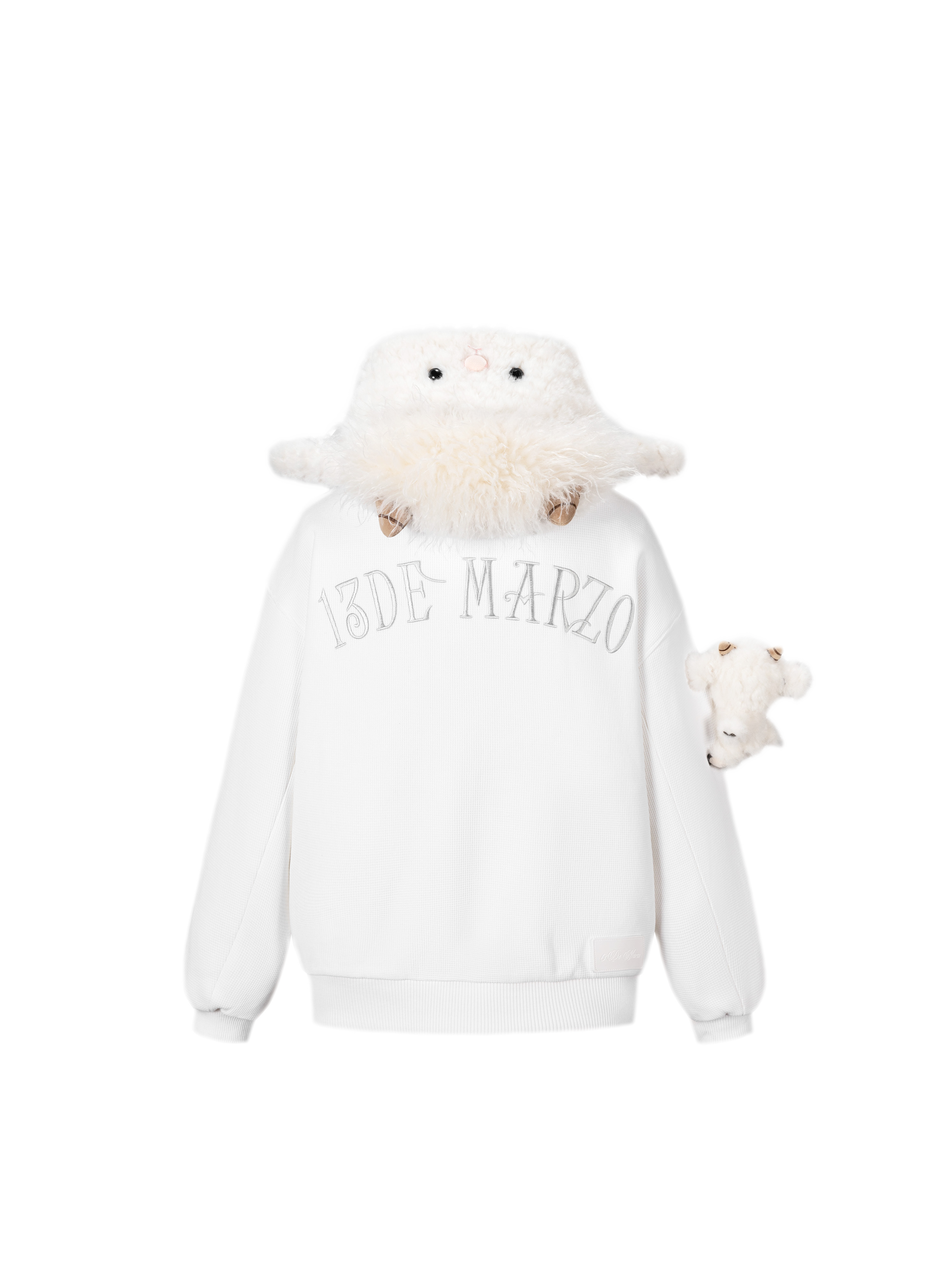 Textured Lamb Bear Zip Hoodie