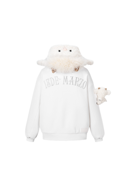 Textured Lamb Bear Zip Hoodie
