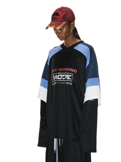 Textured Colorblock Faux-Layer T-Shirt