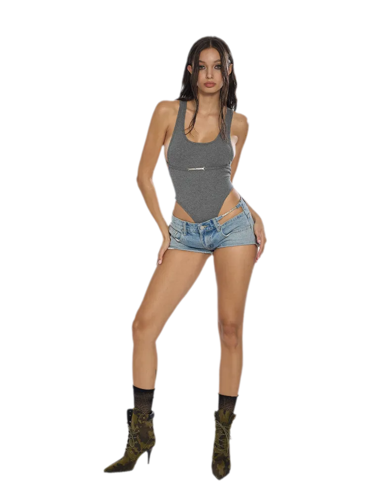 Washed Denim Cutout Shorts