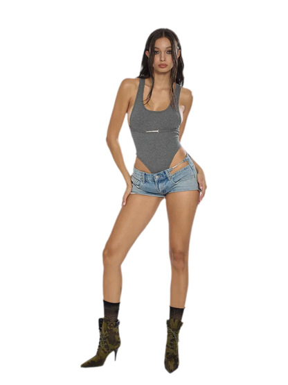 Washed Denim Cutout Shorts