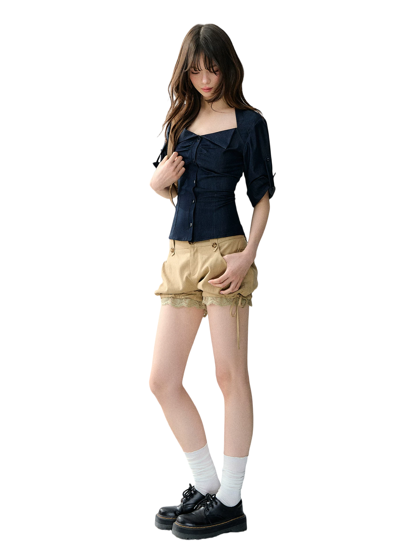 Korean Style Stretch Denim-Look Shirt