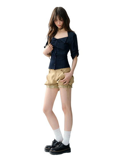 Korean Style Stretch Denim-Look Shirt