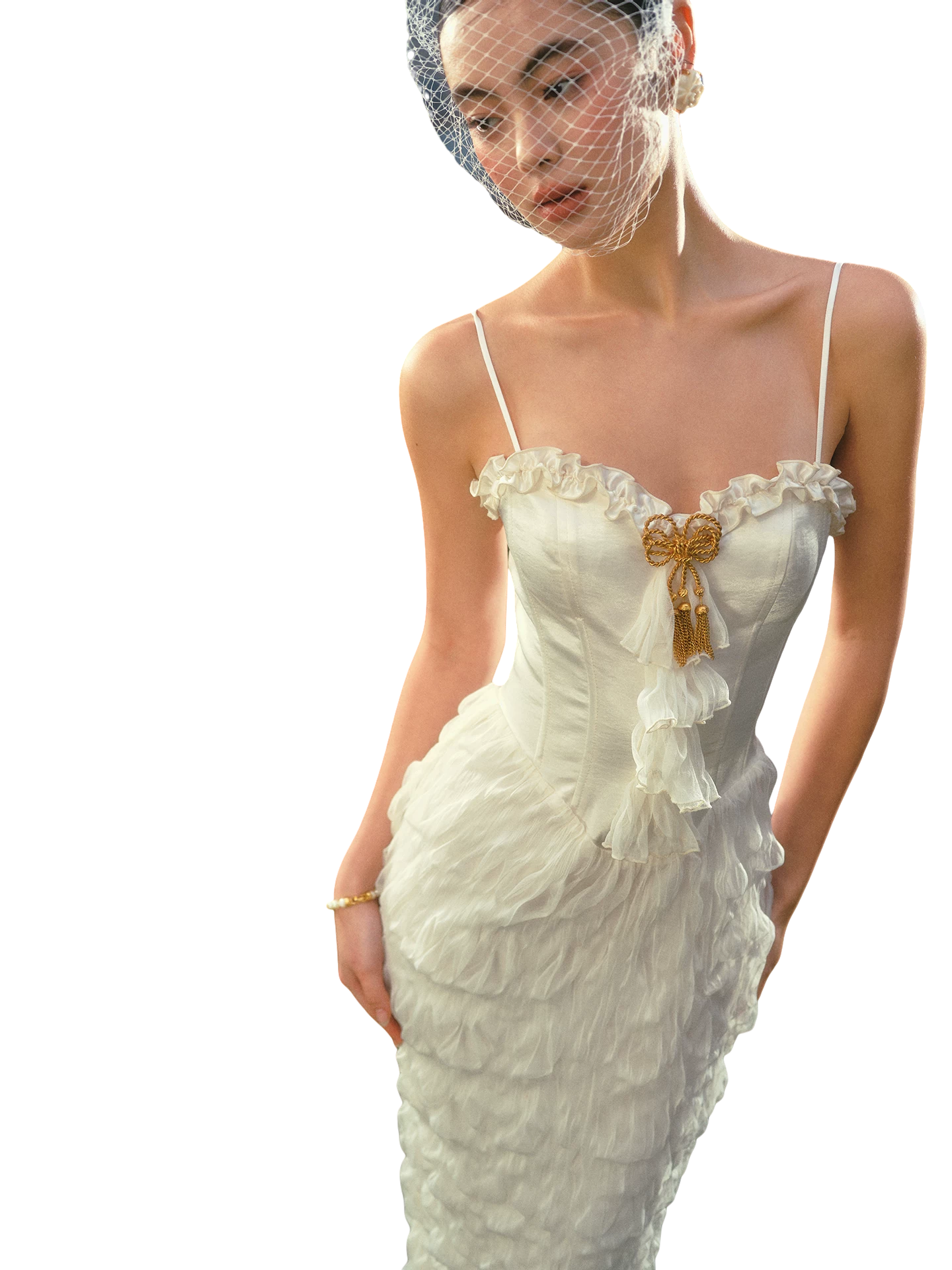 Pure White French Vintage Fishtail Dress