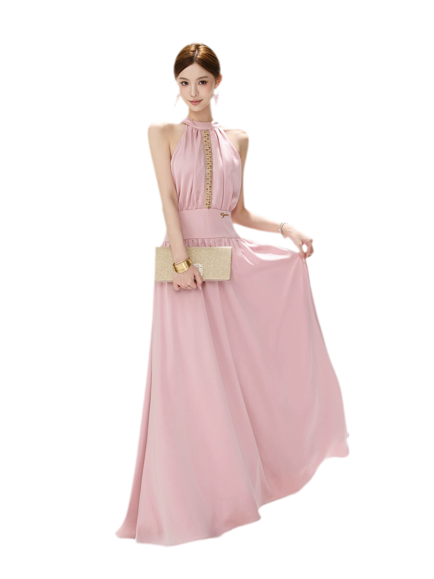 Rhinestone Halter Maxi Dress