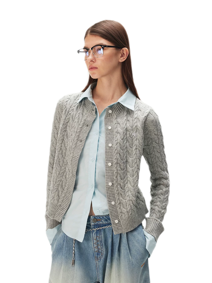 Cable Knit Faux-Layer Cardigan