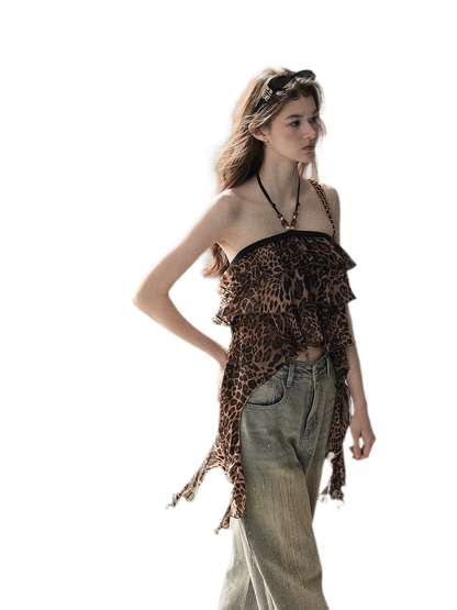 Leopard Ruffle Halter Top