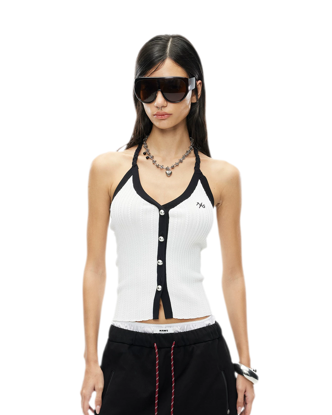 V-Neck Knitted Halter Vest