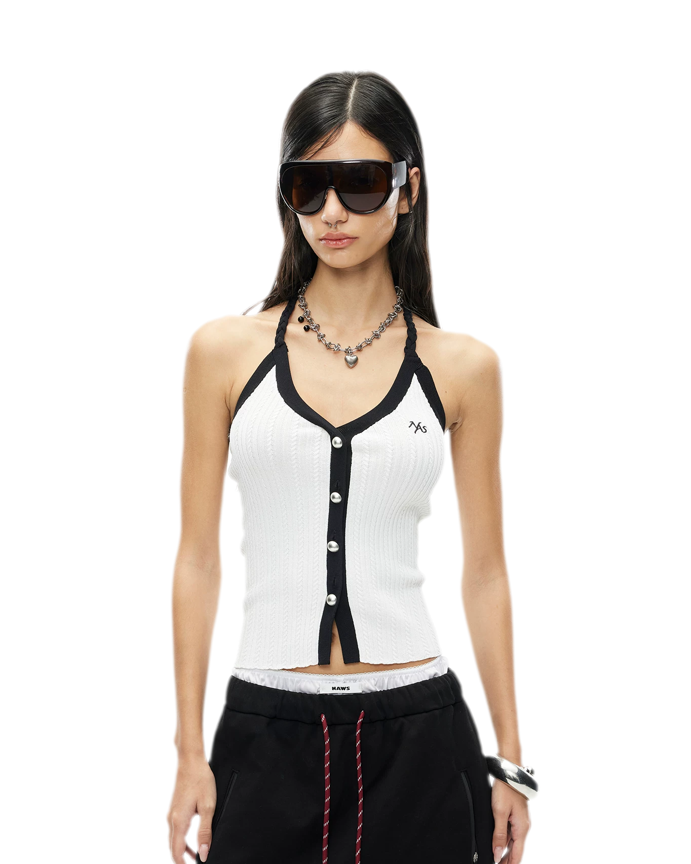 V-Neck Knitted Halter Vest