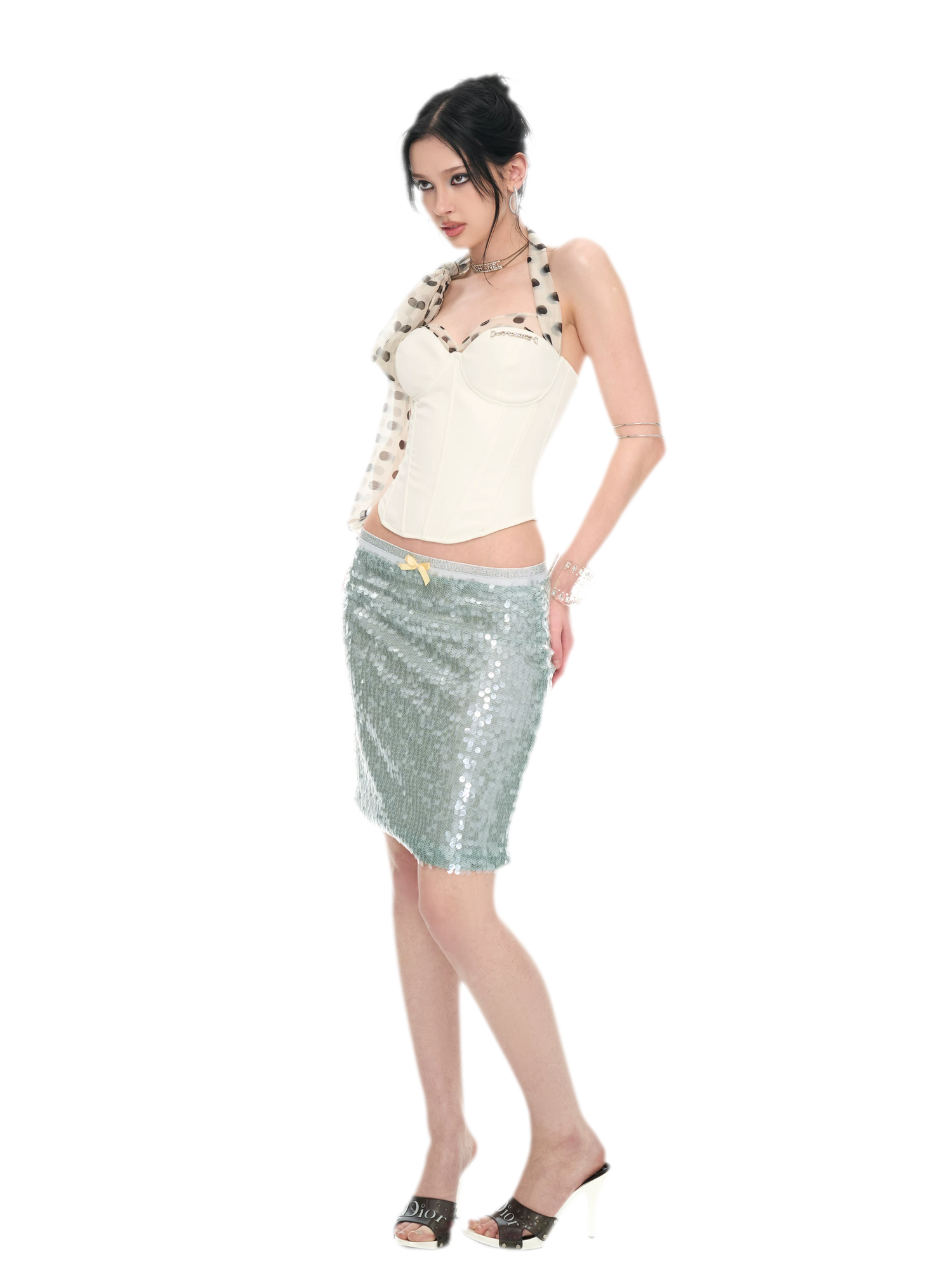 White Polka Dot Chiffon Corset