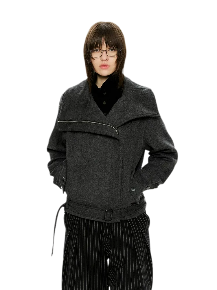 Merino Wool Cropped Belted Jacket