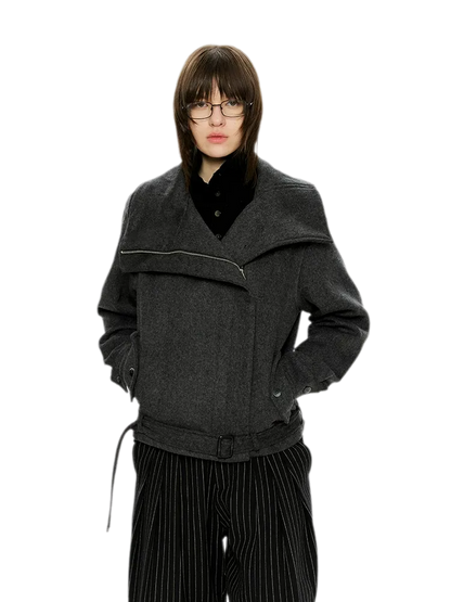 Merino Wool Cropped Belted Jacket