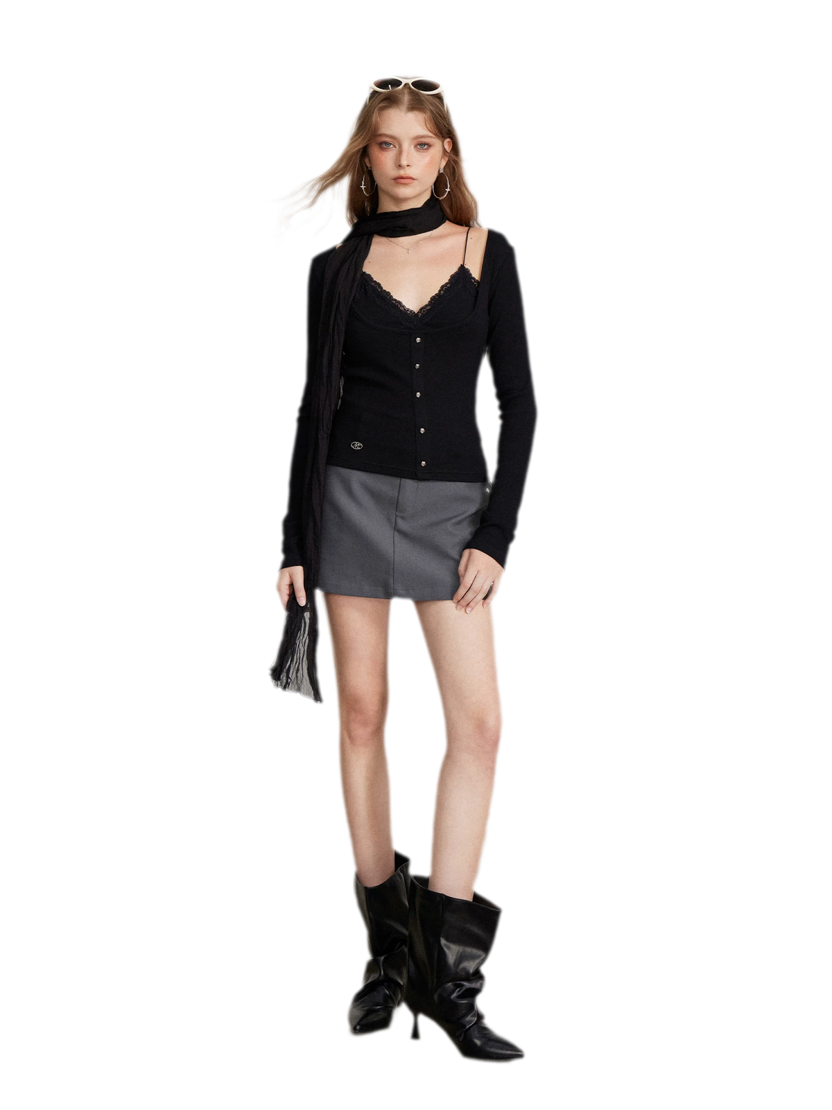 Ribbed Lace Splice T-Shirt