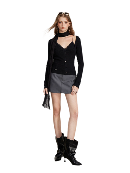Ribbed Lace Splice T-Shirt