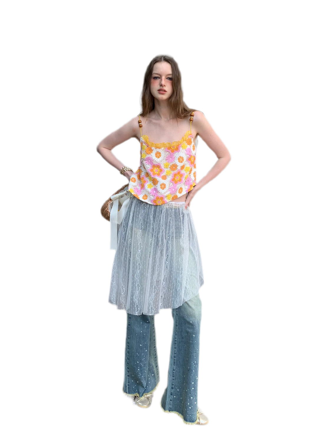 Lace Daisy Embroidery Slip Dress