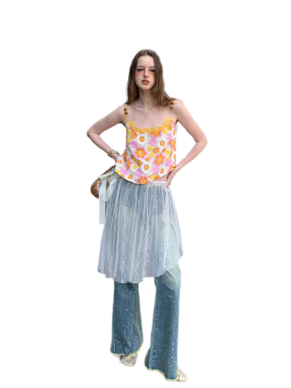 Lace Daisy Embroidery Slip Dress