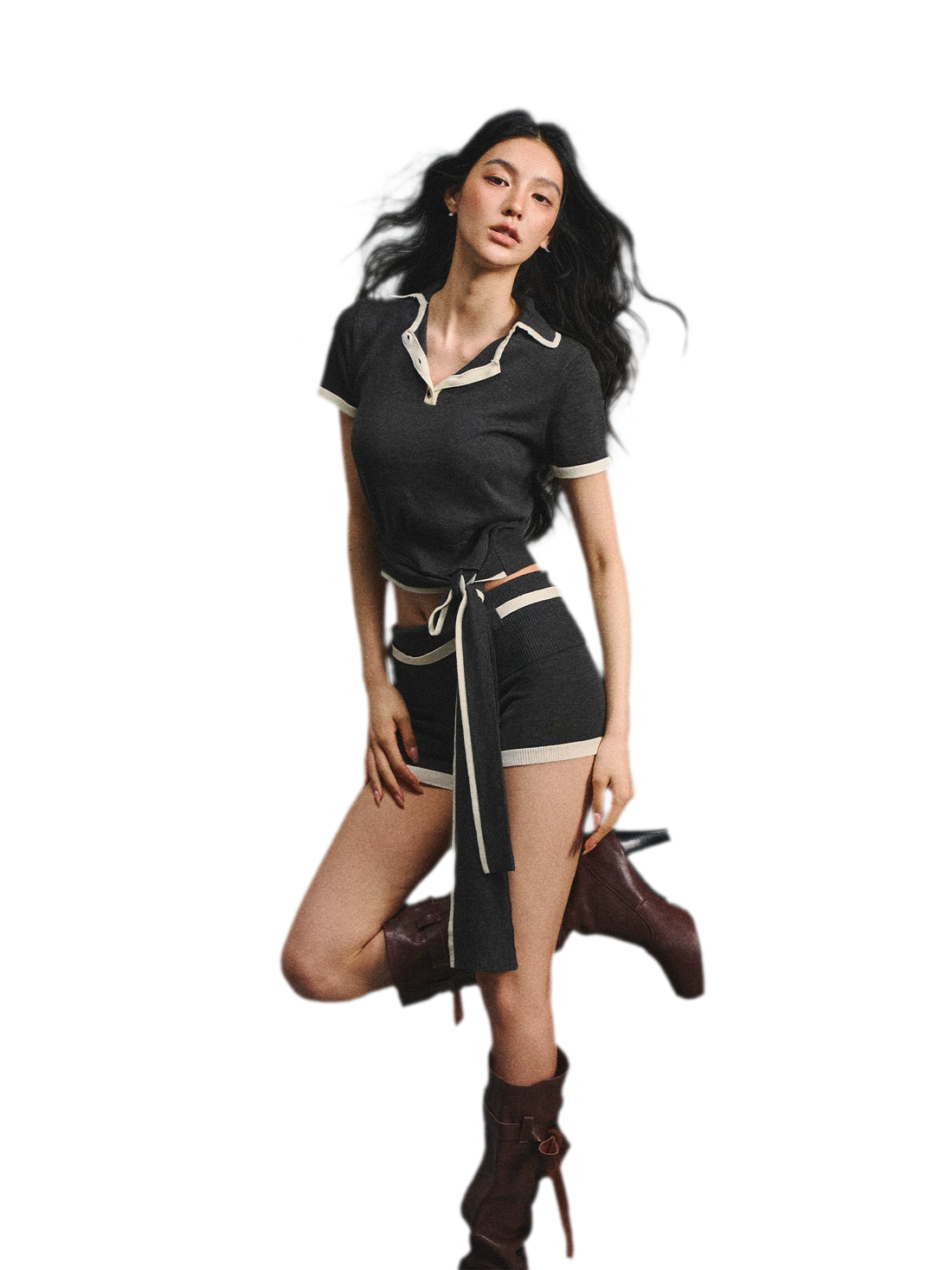 Lyocell Breathable Polo Collar T-Shirt &amp; Contrast Cuff