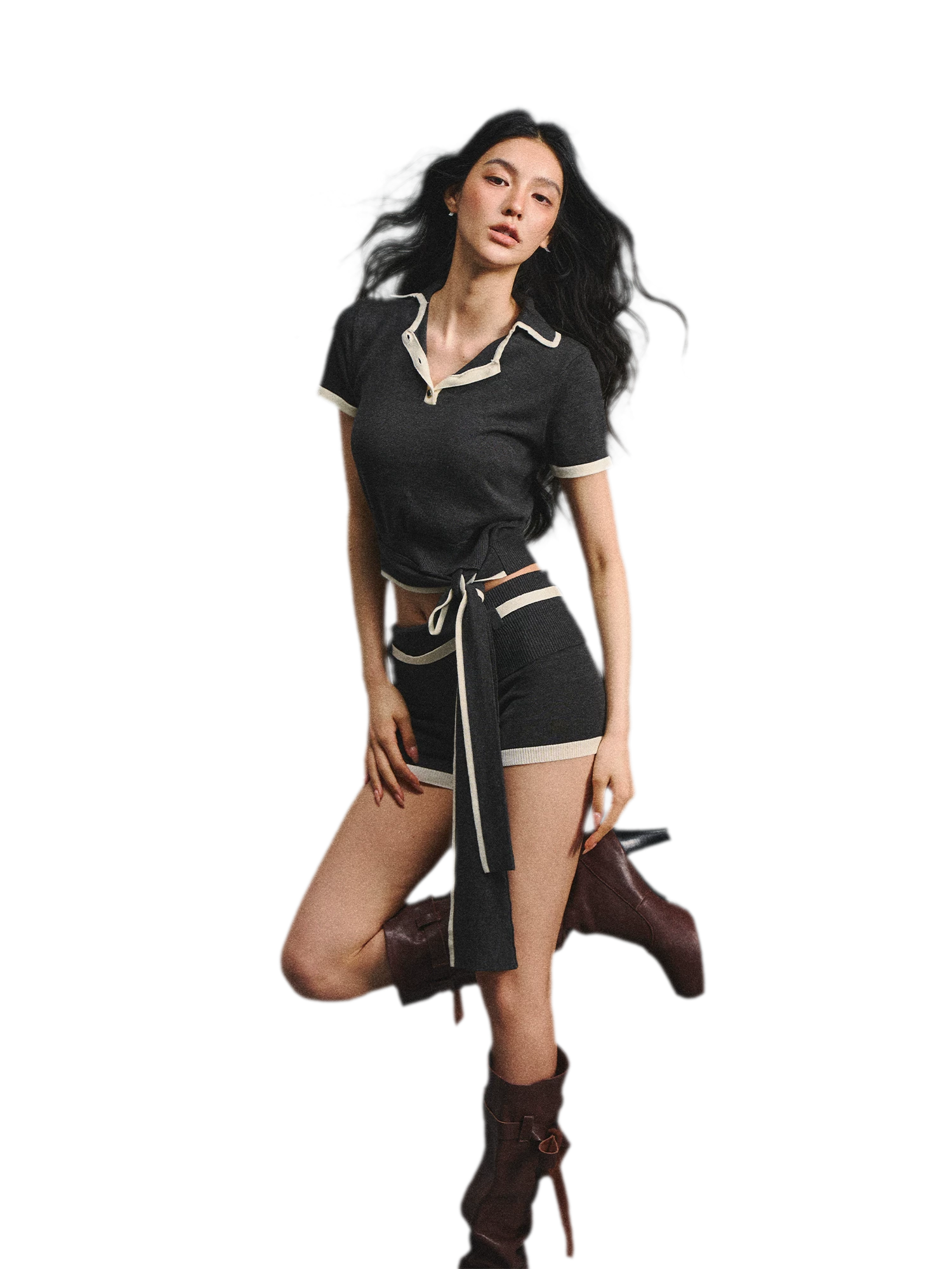 Lyocell Breathable Polo Collar T-Shirt &amp; Contrast Cuff