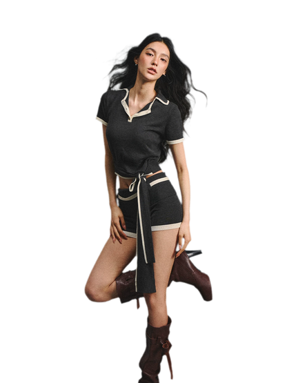 Lyocell Breathable Polo Collar T-Shirt &amp; Contrast Cuff