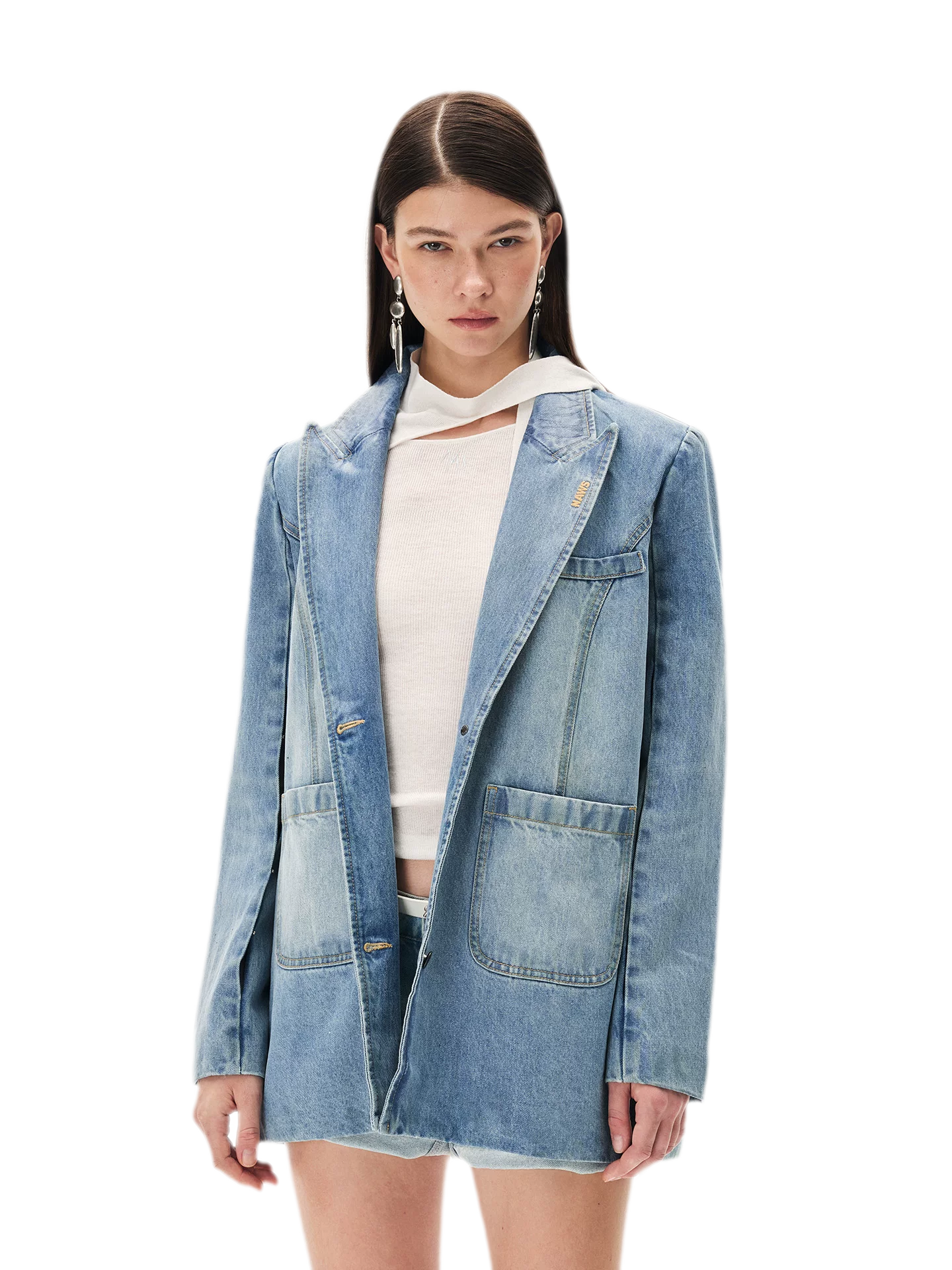 Washed Coated Denim Blazer