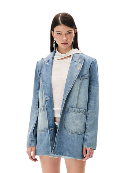 Washed Coated Denim Blazer