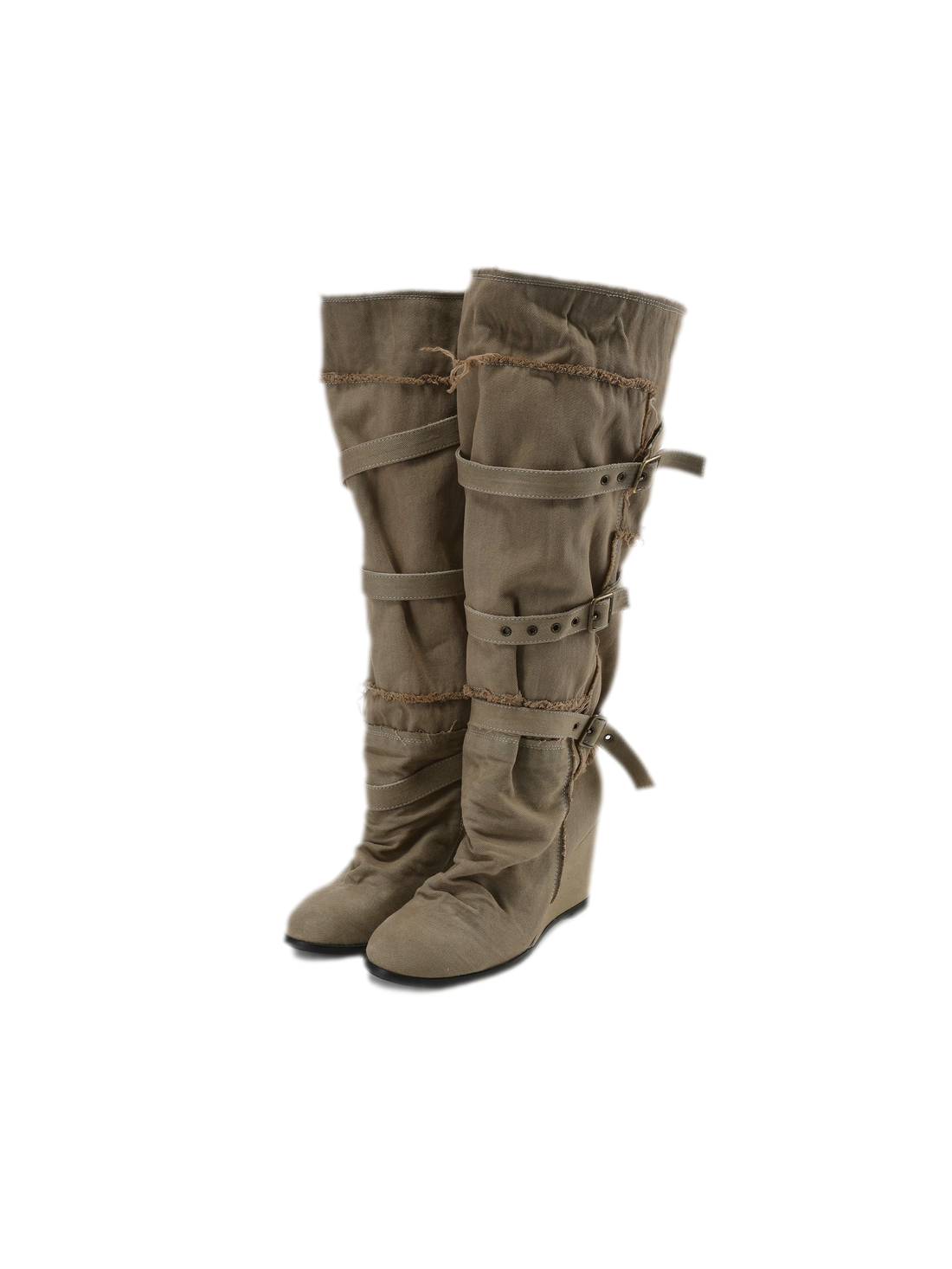 Distressed Pleated Wedge Boots