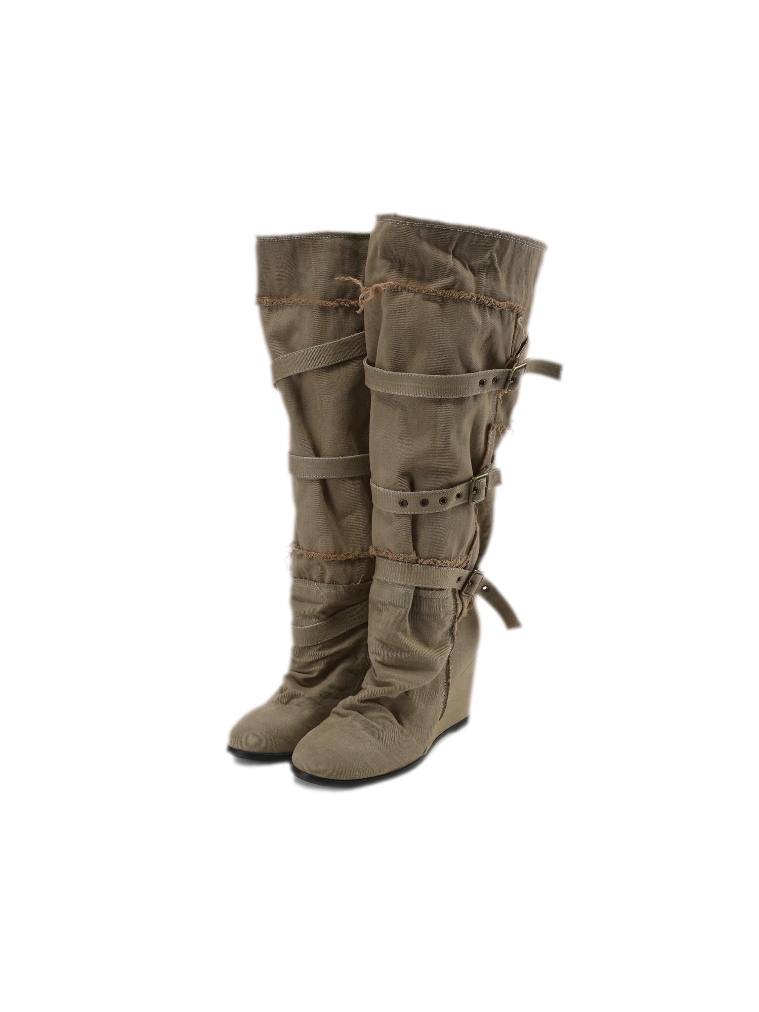 Distressed Pleated Wedge Boots