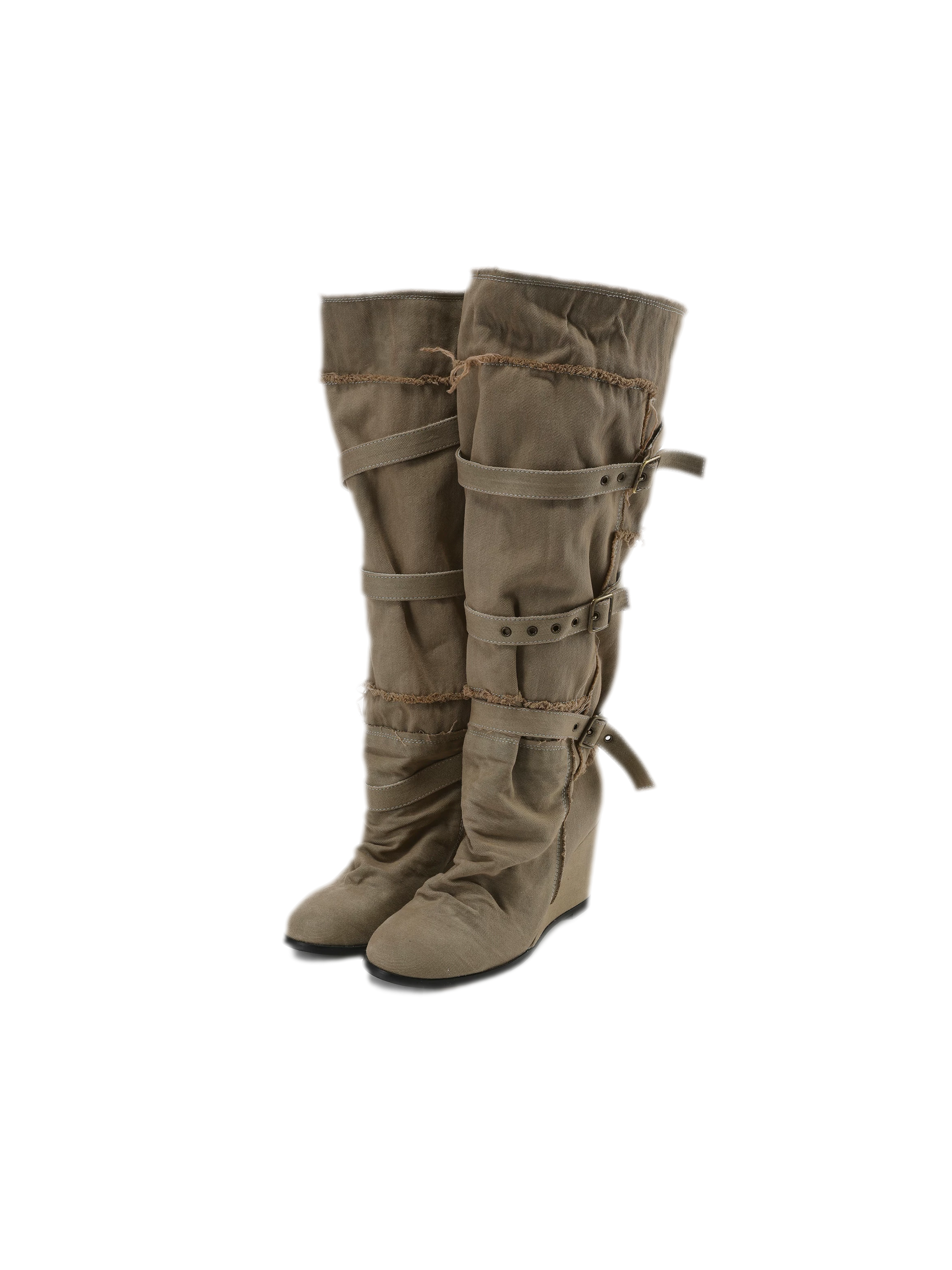 Distressed Pleated Wedge Boots