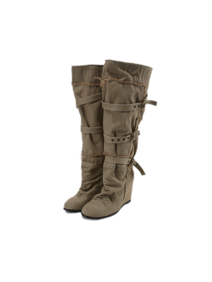 Distressed Pleated Wedge Boots