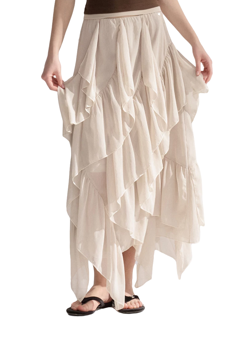 Irregular Ruffle Edge Chiffon Skirt