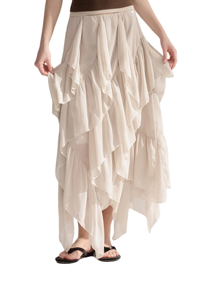 Irregular Ruffle Edge Chiffon Skirt