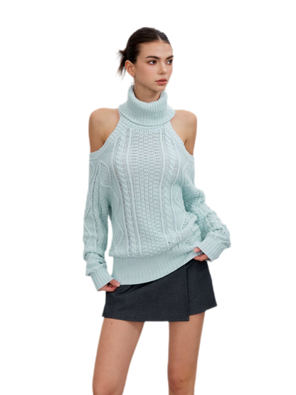 Cable-Knit Cutout Turtleneck Sweater