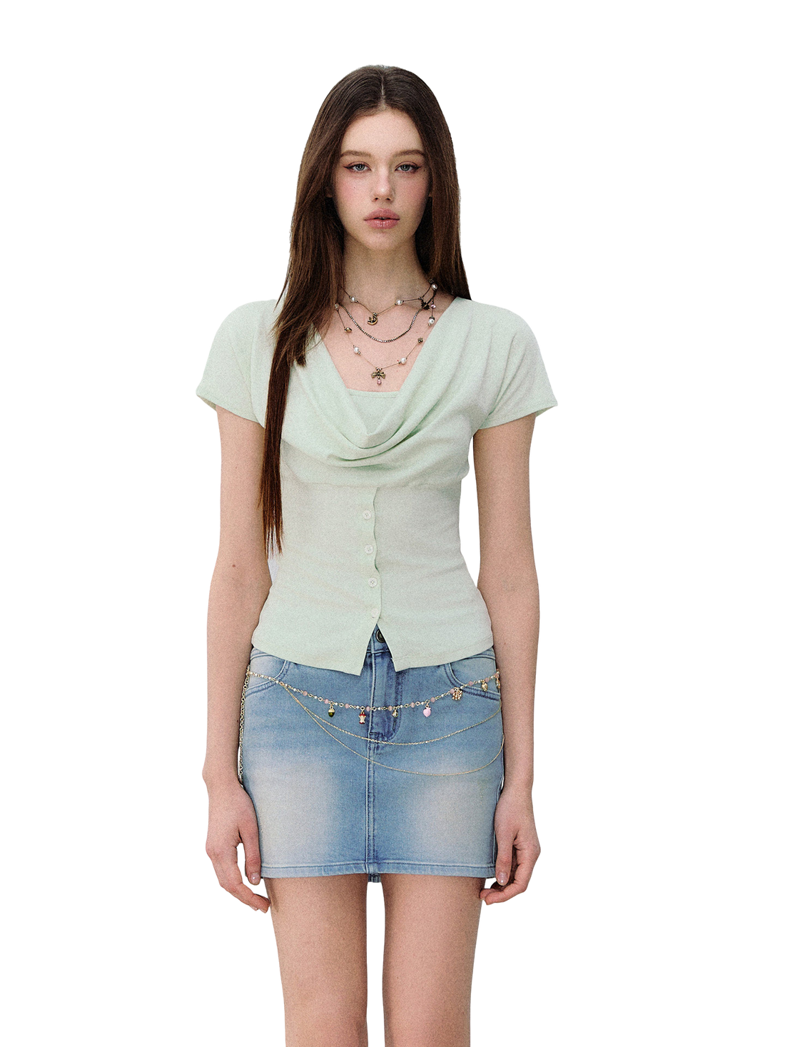 Layered Deconstructed Two-in-One Buttoned T-shirt