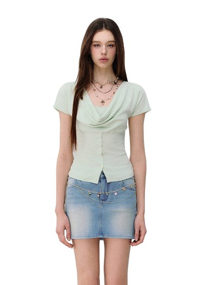 Layered Deconstructed Two-in-One Buttoned T-shirt