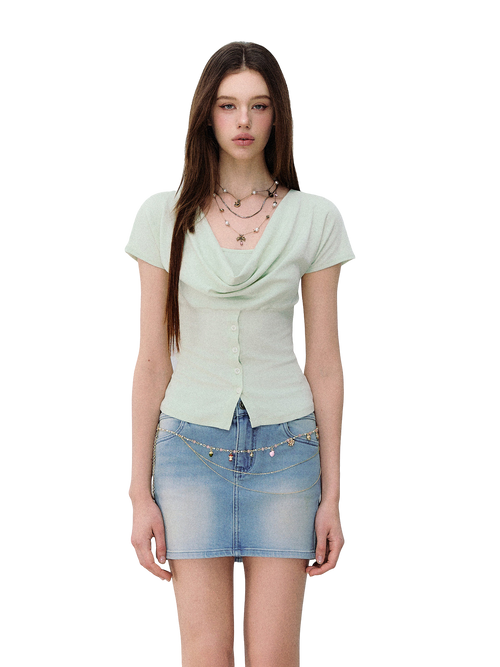 Layered Deconstructed Two-in-One Buttoned T-shirt