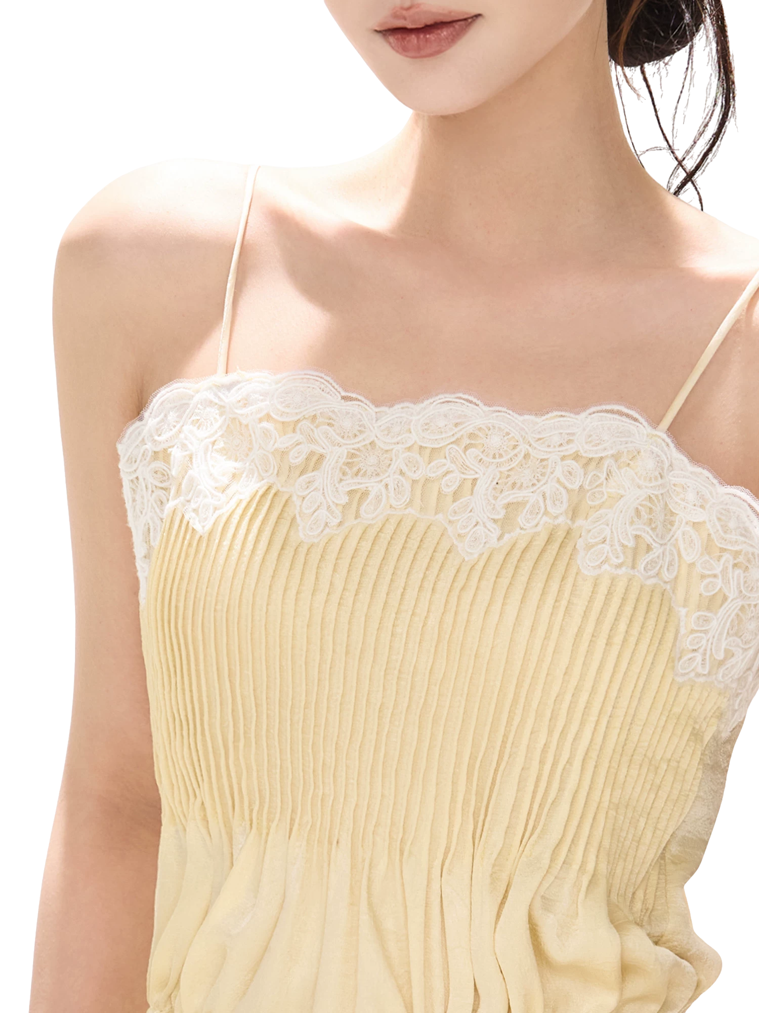 South France Holiday Lace Trim Waist-Cinched Camisole