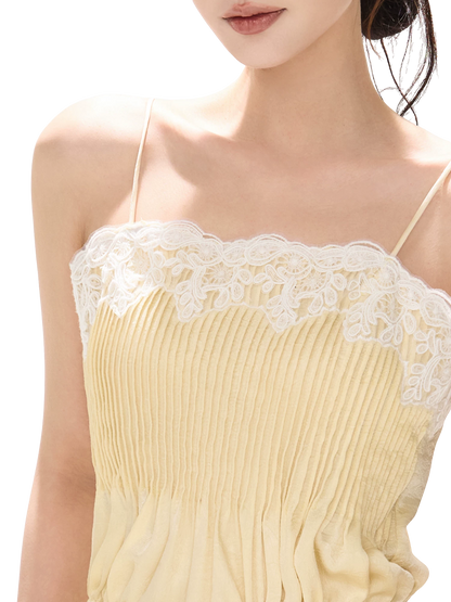 South France Holiday Lace Trim Waist-Cinched Camisole