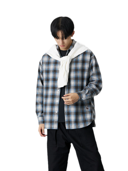 Textured Yarn-Dyed Plaid Overshirt