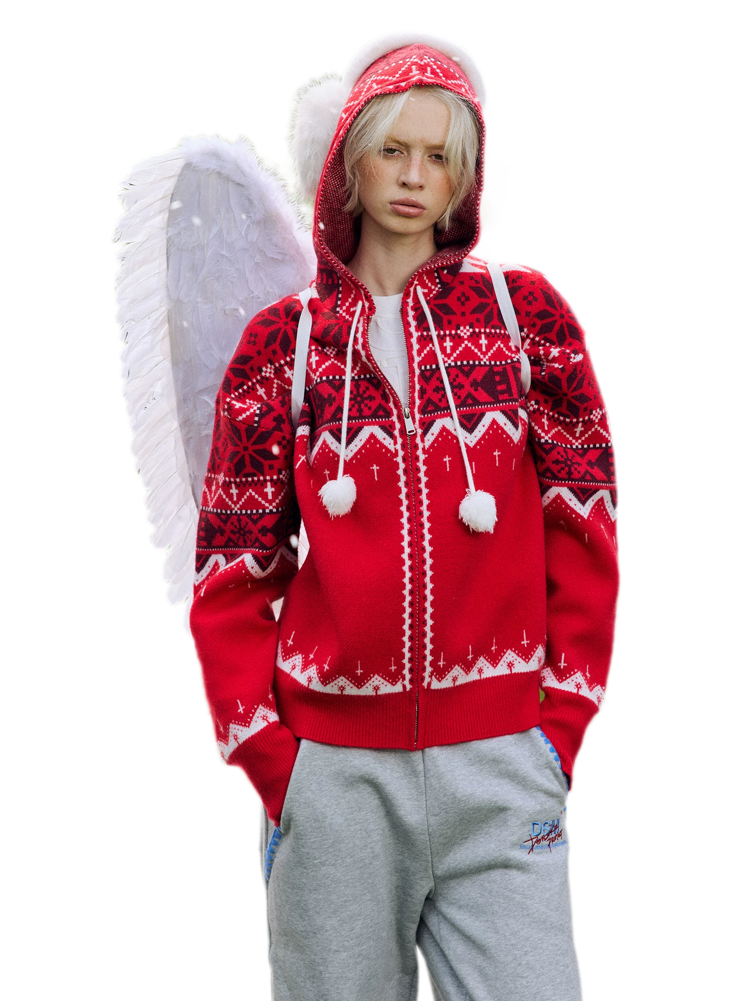 Fair Isle Hooded Zip Cardigan
