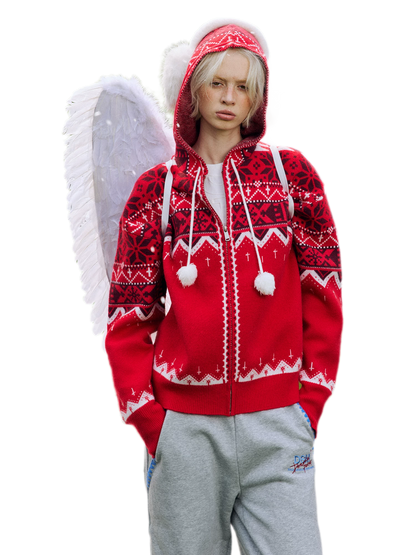 Fair Isle Hooded Zip Cardigan