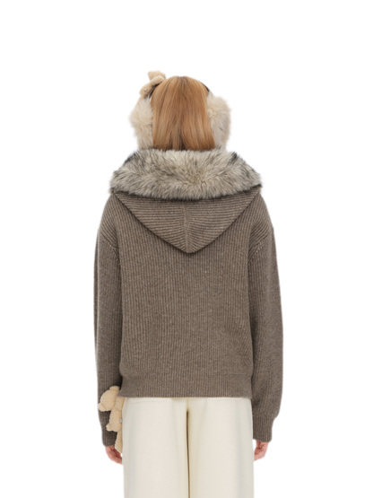 Pom-Pom Hooded Knit Sweater