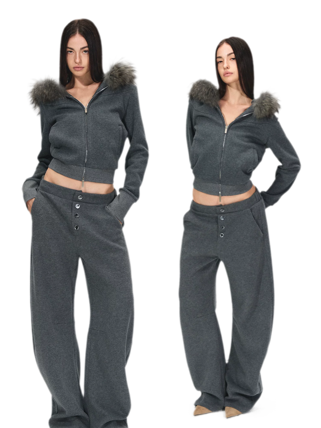 Detachable Fur Collar Fleece Hoodie &amp; Relaxed Pants