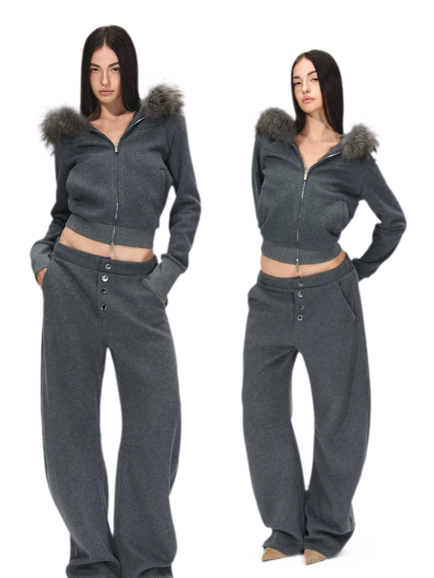 Detachable Fur Collar Fleece Hoodie &amp; Relaxed Pants