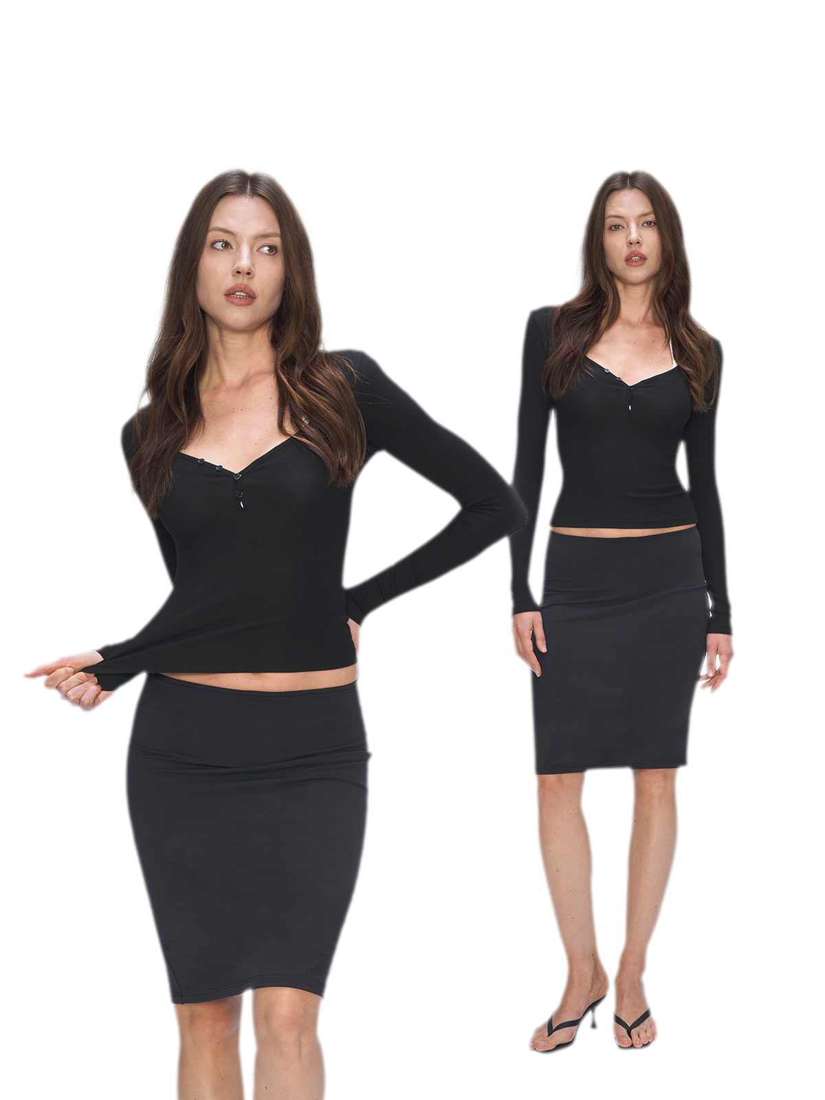 Ribbed V-Neck Button Top