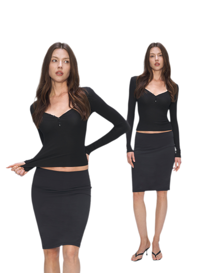 Ribbed V-Neck Button Top