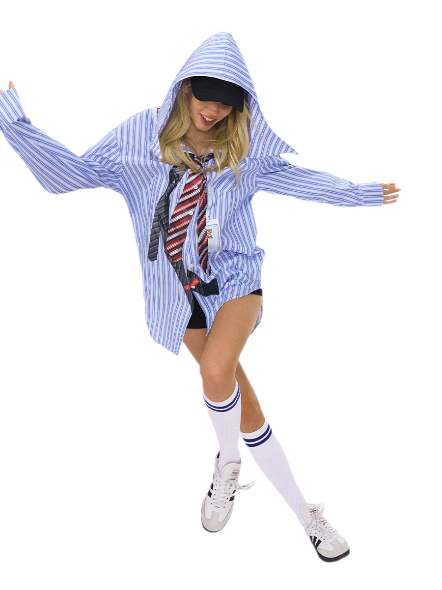 Striped Hooded Shirt