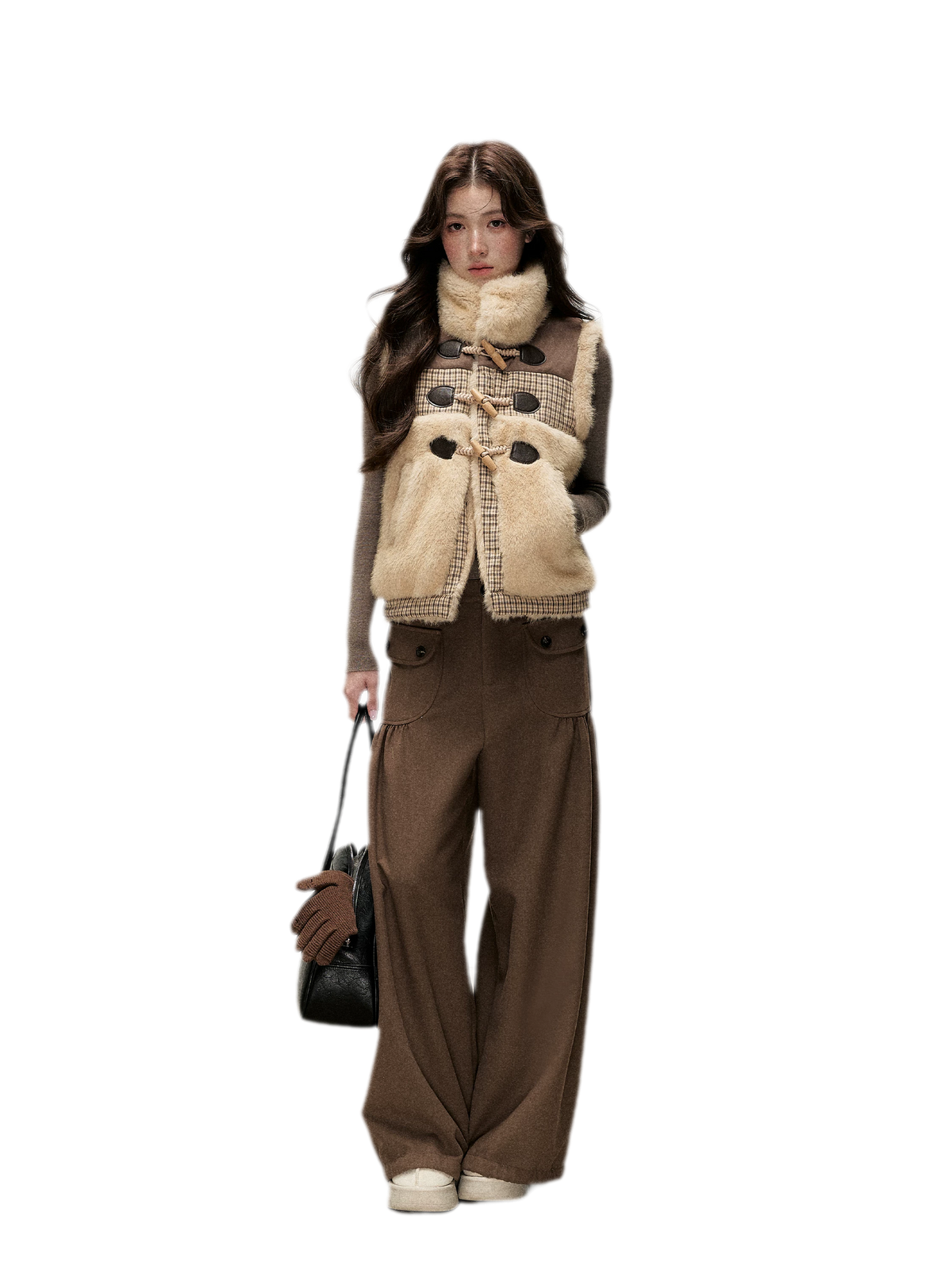 Gilet a quadri in peluche con alamari
