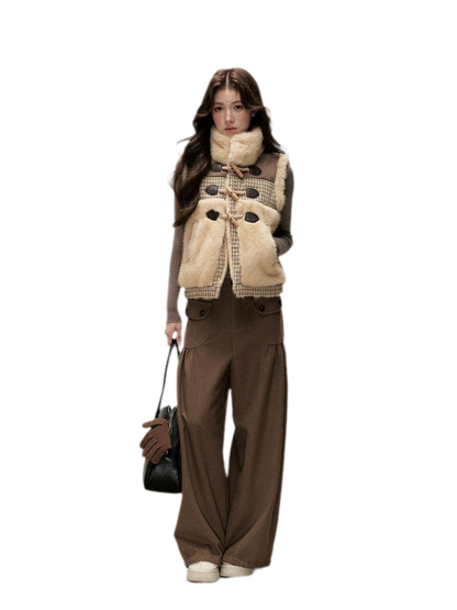 Gilet a quadri in peluche con alamari