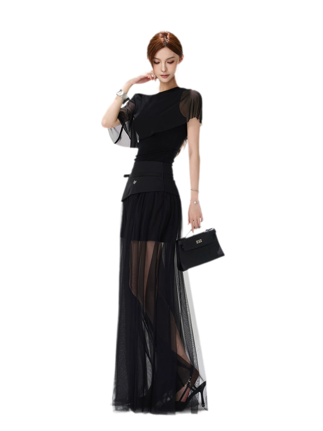 Sheer Layered Asymmetrical Maxi Skirt
