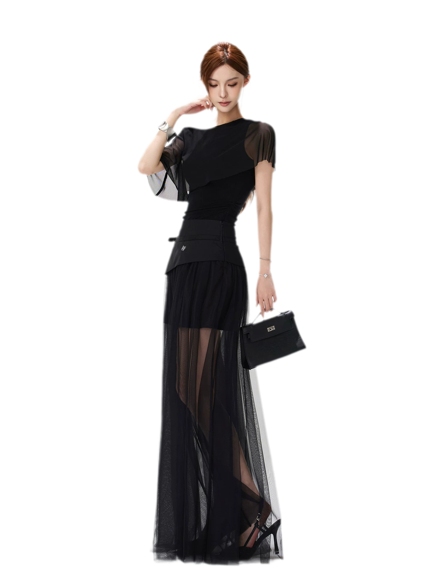 Sheer Layered Asymmetrical Maxi Skirt